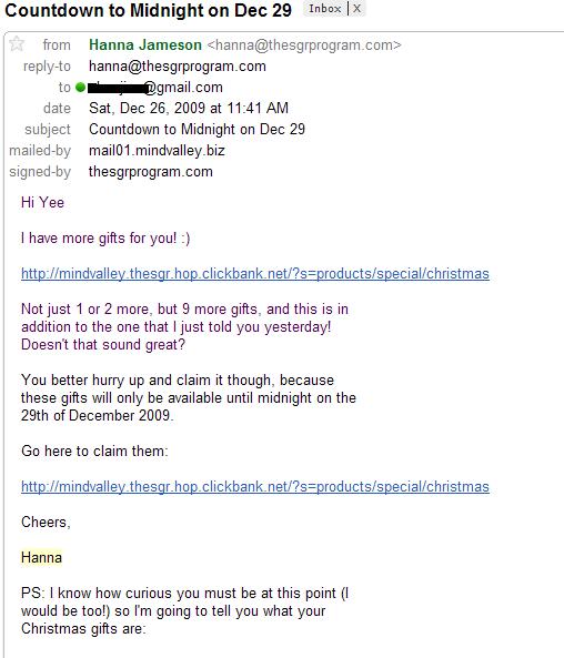 Hanna Jameson Email to The SGR Program Leads